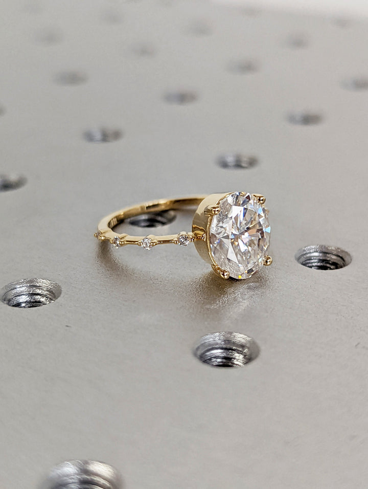 2.50CT Oval Lab Grown Petite Pave Diamond Engagement Ring For Her