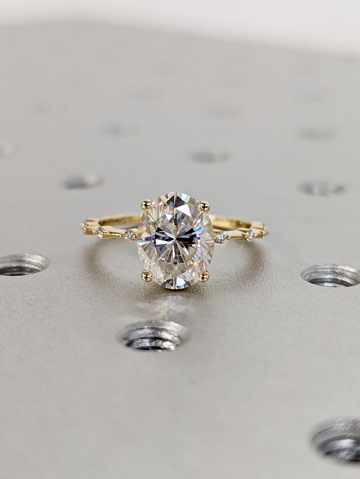 2.50CT Oval Lab Grown Petite Pave Diamond Engagement Ring For Her