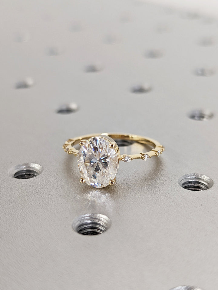 2.50CT Oval Lab Grown Petite Pave Diamond Engagement Ring For Her