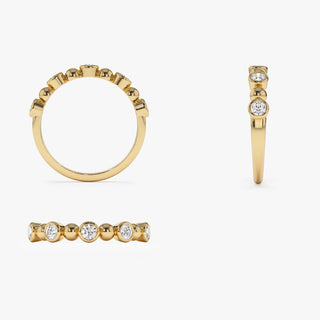 Alternating Beads & Bezel Set Round Cut Diamond Band