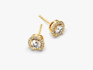 Round Cut Diamond Halo Moissanite Studs Earrings For Women