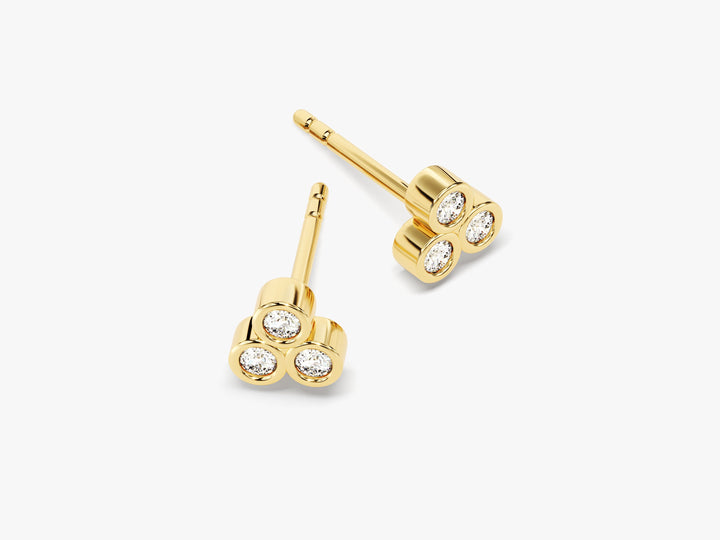 Trio Bezel Set Diamond Round Cut Moissanite Earrings For Her
