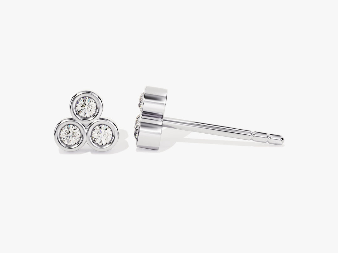 Trio Bezel Set Diamond Round Cut Moissanite Earrings For Her