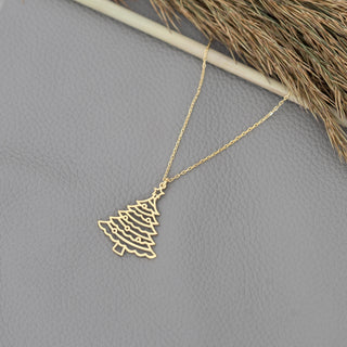 14K Solid Gold Christmas Pine Tree Plain Necklace for Gift