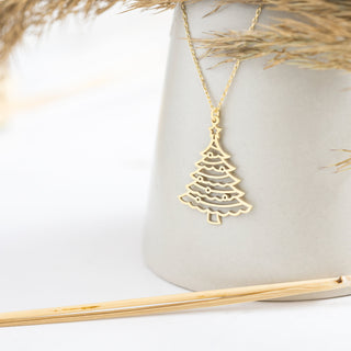 14K Solid Gold Christmas Pine Tree Plain Necklace for Gift