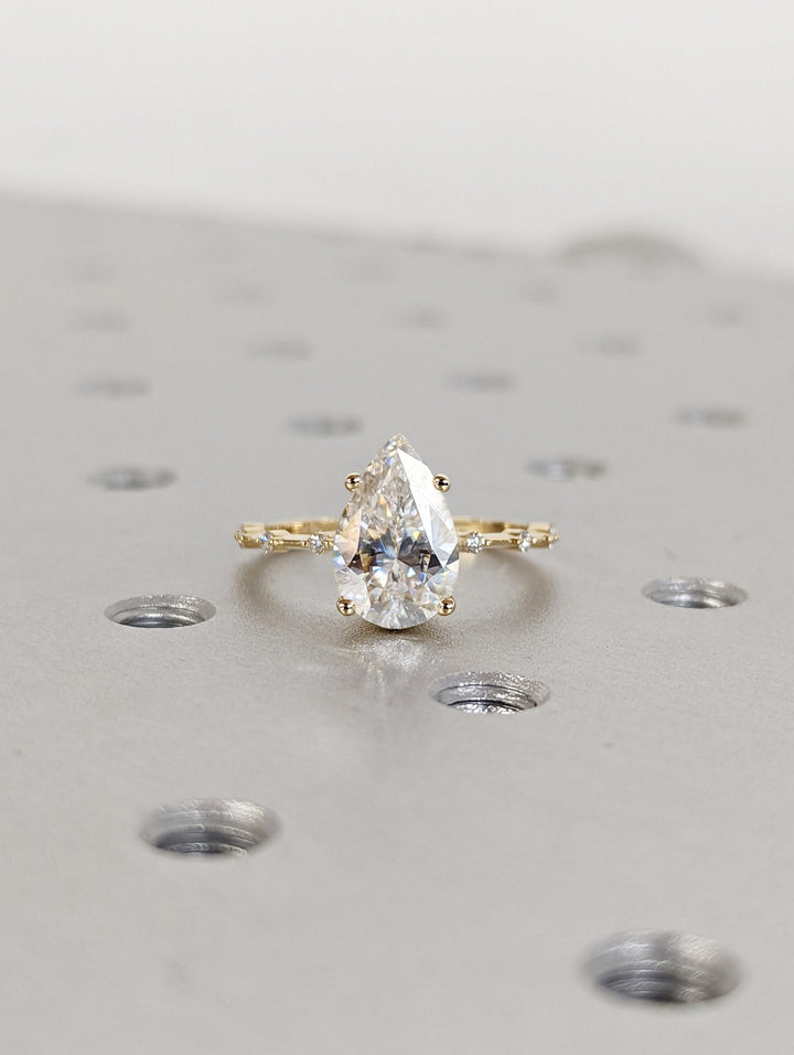 2.0CT Pear Lab Grown Diamond Petite Pave Engagement Ring For Women