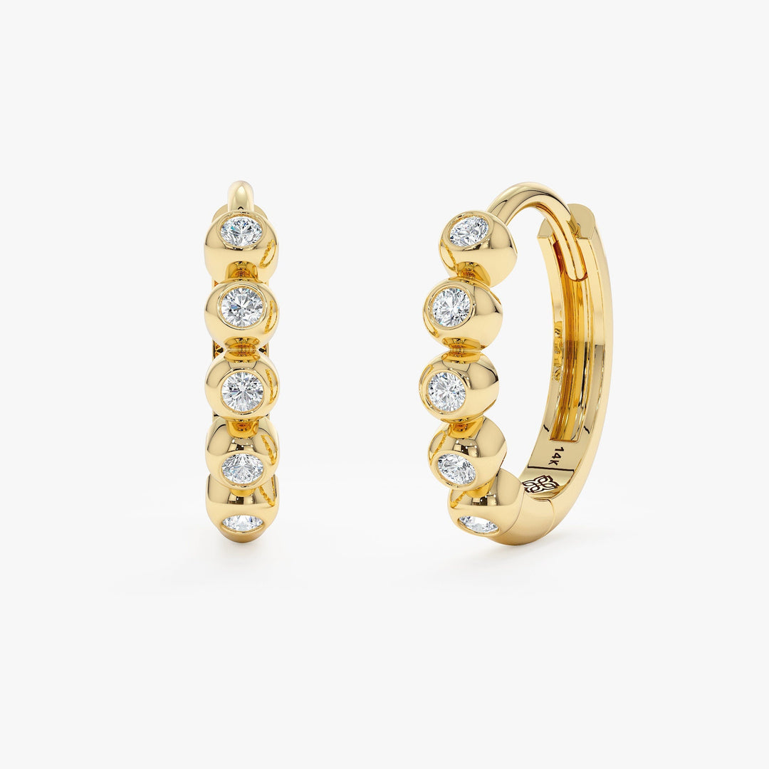 bezel Set Round Cut Diamond Huggies Earrings for Women
