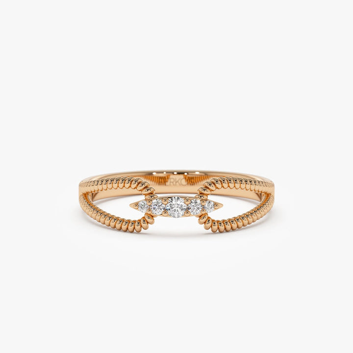 Round Cut Diamond Double Rope Wedding Band for Women