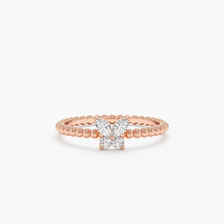 Round & Marquise Cut Diamond Butterfly Gold Wedding Ring