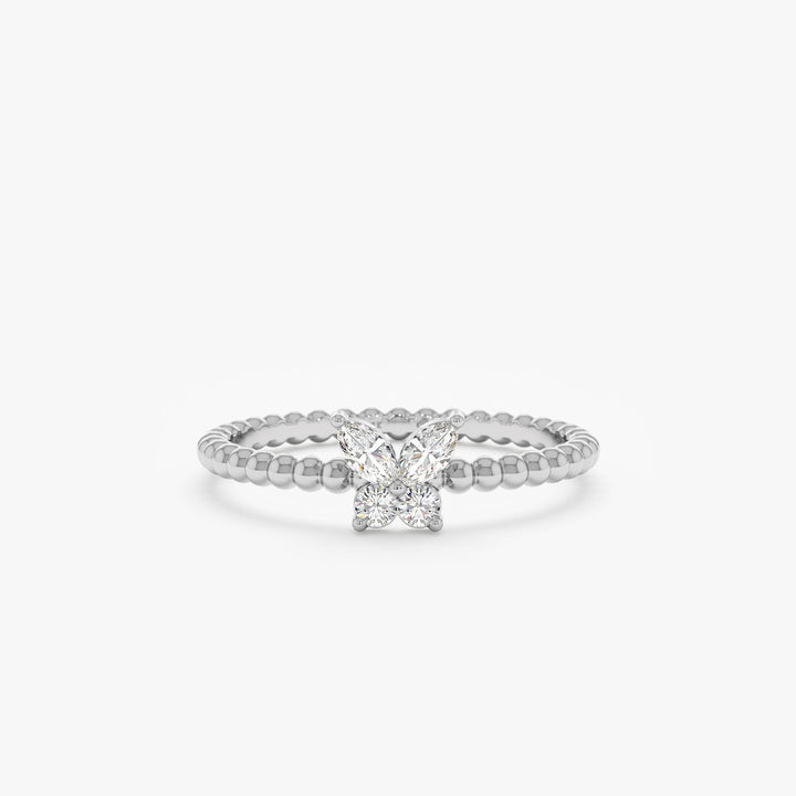 Round & Marquise Cut Diamond Butterfly Gold Wedding Ring