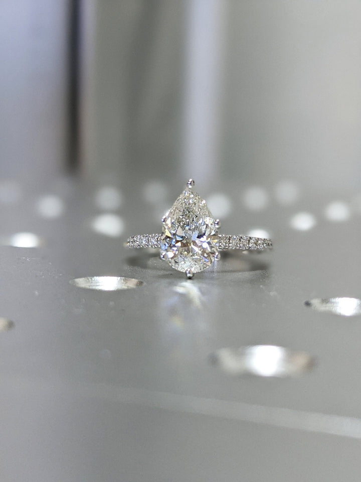 2.0CT Pear Cut Pave Lab Grown Diamond Engagement Ring Pretty Engagement Rings
