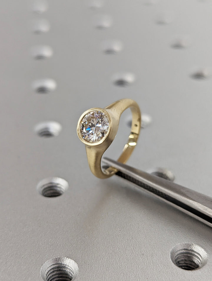 1.0CT Round Cut Bezel Lab Grown Diamond Engagement Ring For Women