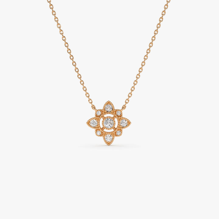 Round Cut Diamond Floral Vintage Necklace for Christmas Gift