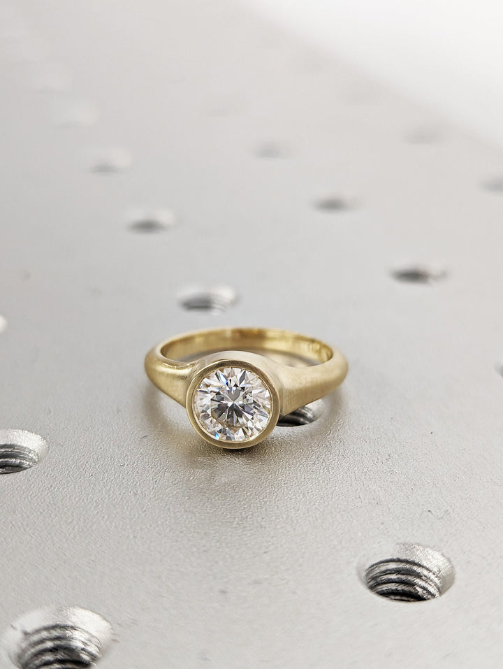 1.0CT Round Cut Bezel Lab Grown Diamond Engagement Ring For Women