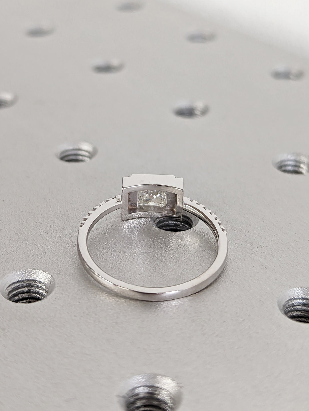 1.0CT Princess Cut Pave Lab Grown Diamond Unique Engagement Ring 14k White Gold