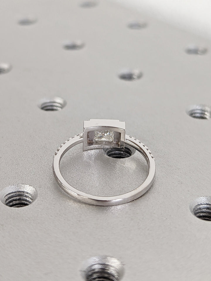 1.0CT Princess Cut Pave Lab Grown Diamond Unique Engagement Ring 14k White Gold