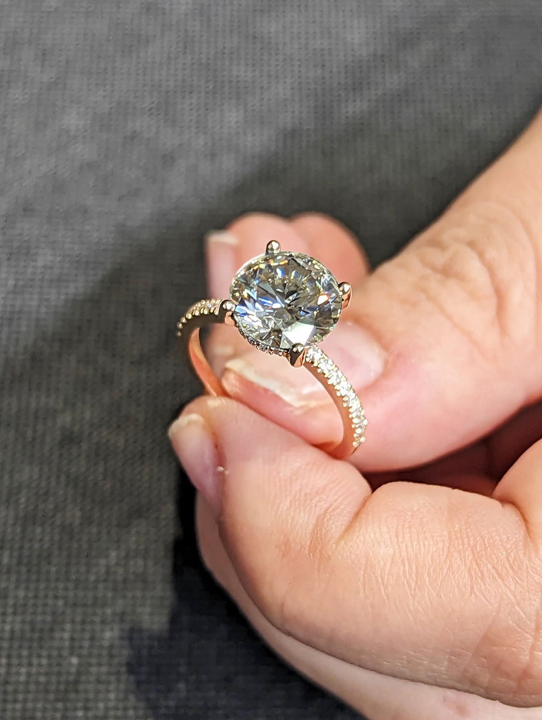 3.0CT Round Cut Hidden Halo Lab Grown Diamond Pave Engagement Ring For Women