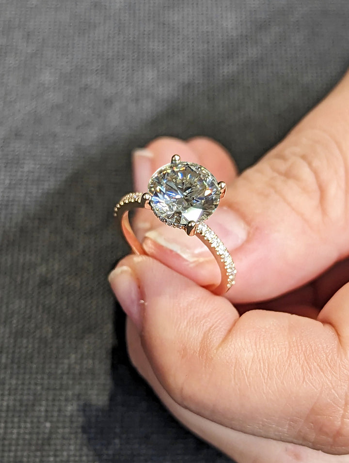 3.0CT Round Cut Hidden Halo Lab Grown Diamond Pave Engagement Ring For Women