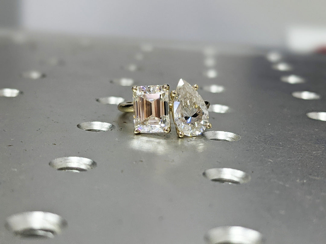 2.50CT Emerald & Pear Cut Two Stone Lab Grown Diamond Engagement Ring For Women