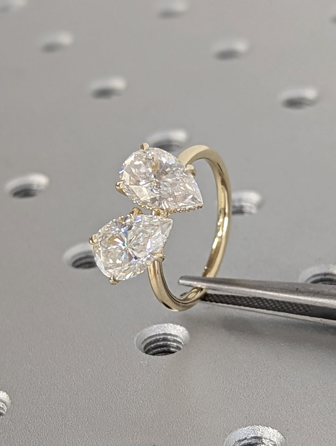 2.50CT Pear Hidden Halo Lab Grown Two Stone Diamond Engagement Ring Pretty Engagement Ring