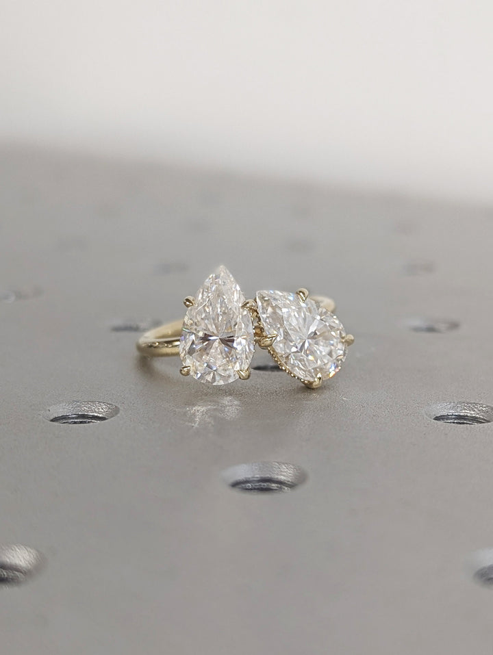 2.50CT Pear Hidden Halo Lab Grown Two Stone Diamond Engagement Ring Pretty Engagement Ring