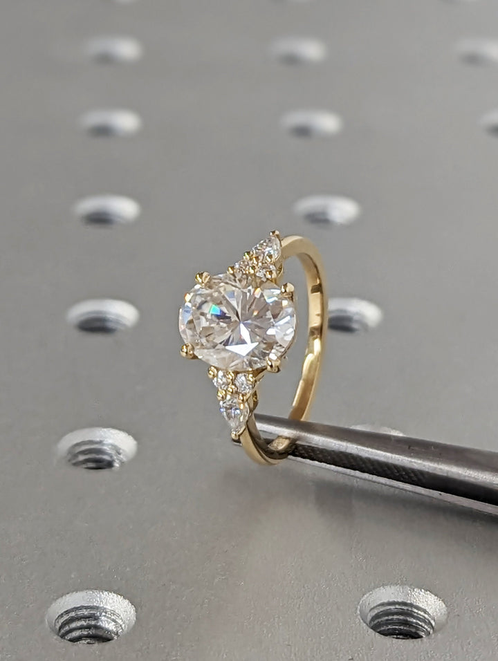 2.50CT Oval Cut Cluster Lab Grown Diamond Engagement Ring For Women