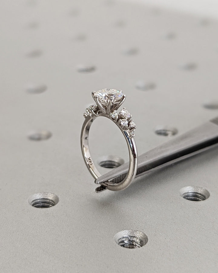 1.0CT Round Cut Cluster Lab Grown Diamond Engagement Ring Simple Promise Ring For Her