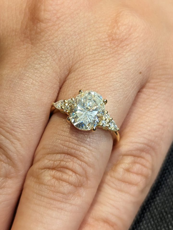 2.50CT Oval Cut Cluster Lab Grown Diamond Engagement Ring For Women