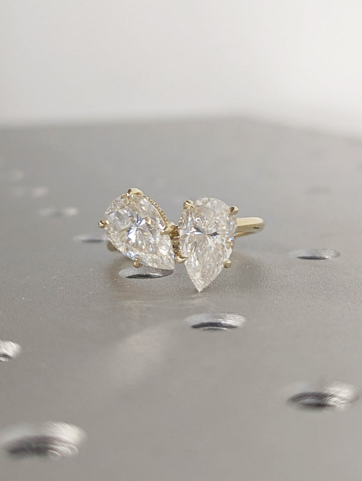 2.50CT Pear Hidden Halo Lab Grown Two Stone Diamond Engagement Ring Pretty Engagement Ring