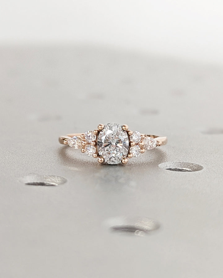 1.0CT Oval Lab Grown Cluster Diamond Engagement Ring Minimalist Diamond Wedding Ring