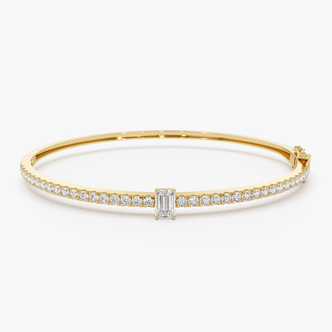 Emerald Shape Diamond Bracelet Bangle for Women