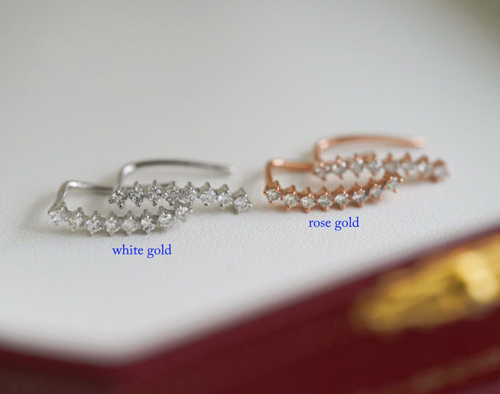 Round Cut Diamond Ear Climber Earrings for Daily Wear