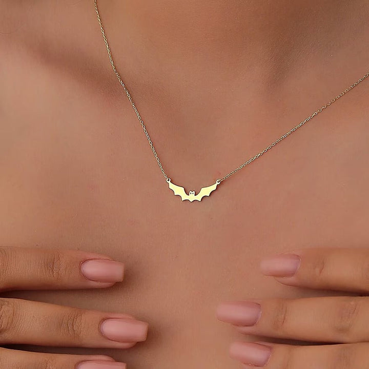 14K Gold Halloween Dainty Bat Necklace for Women