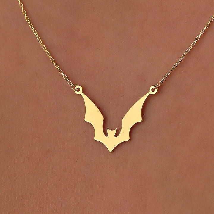 14K Gold Halloween Dainty Bat Necklace Gift For Her