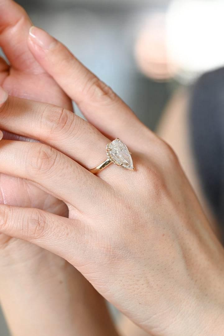 2.50CT Pear Cut Hidden Halo Lab Grown Diamond Engagement Ring For Women