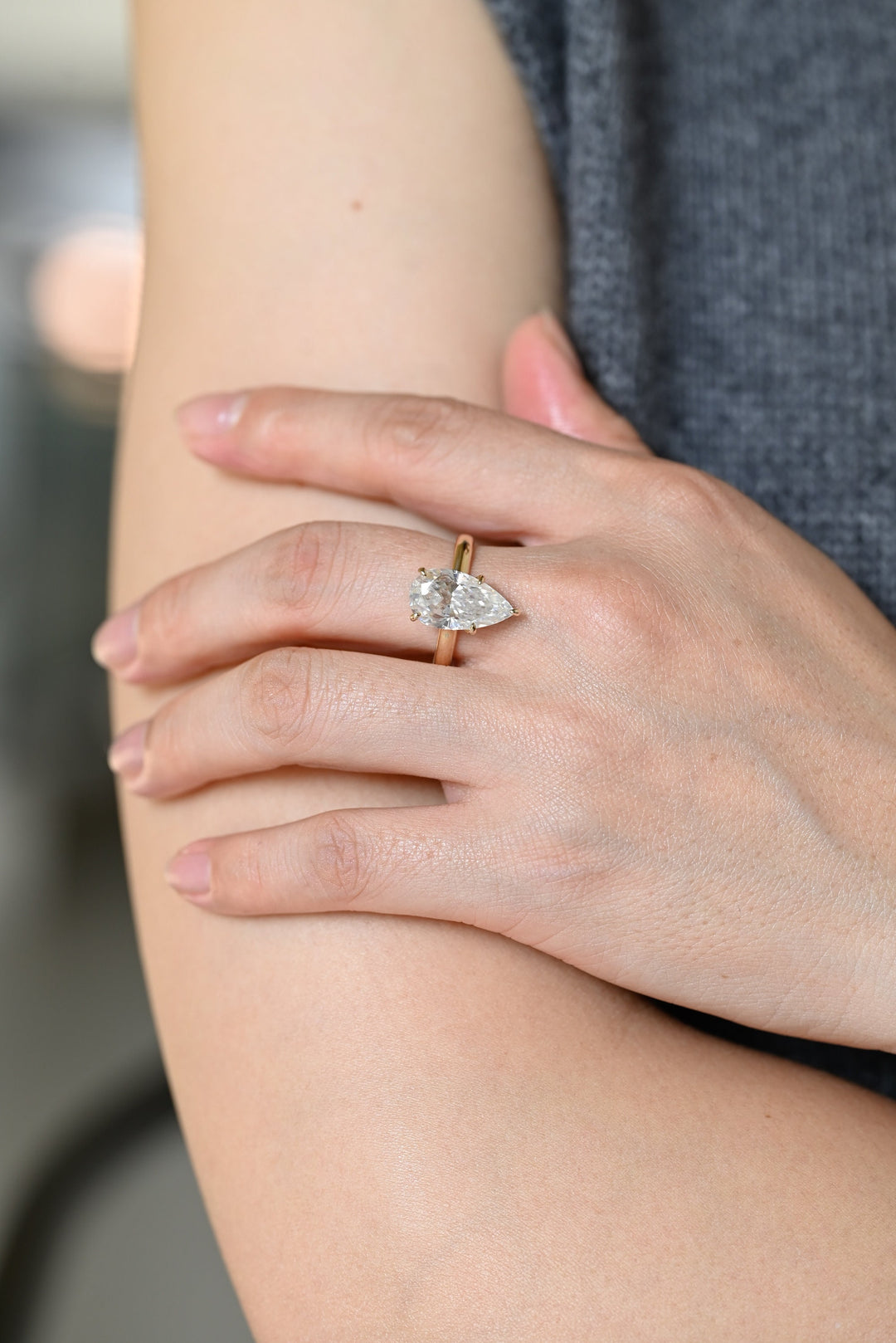 2.50CT Pear Cut Hidden Halo Lab Grown Diamond Engagement Ring For Women