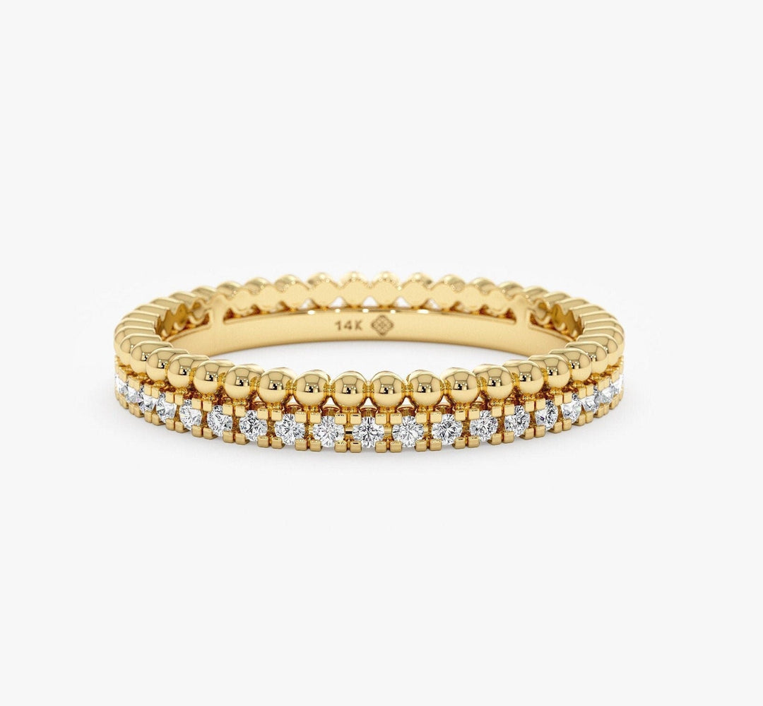Round Cut Diamond Beaded design Wedding Band for Her