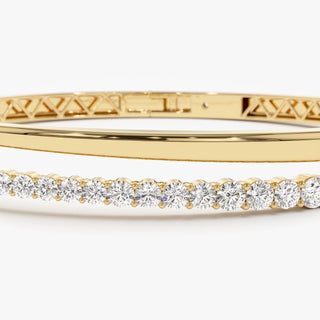 Round Cut Diamond Bracelet Bangle in 14K Gold