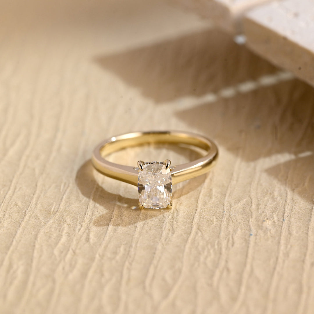 1.0CT Elongated Cushion Cut Lab Grown Diamond Hidden Halo Engagement Ring For Women