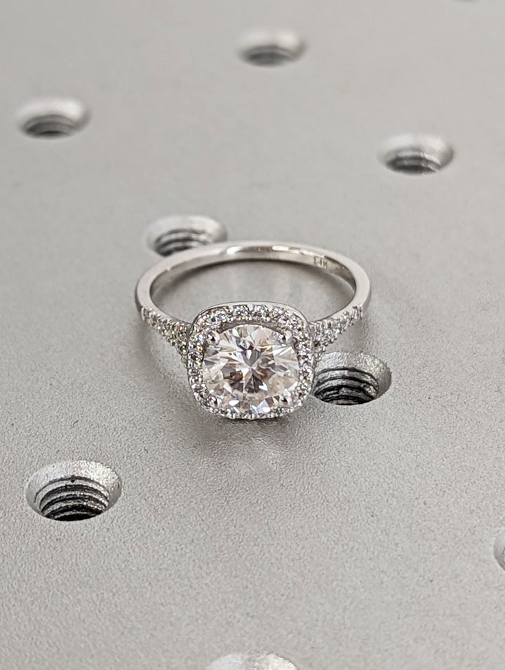 1.50CT Round Cut Halo Lab Grown Diamond Pave Engagement Ring For Women