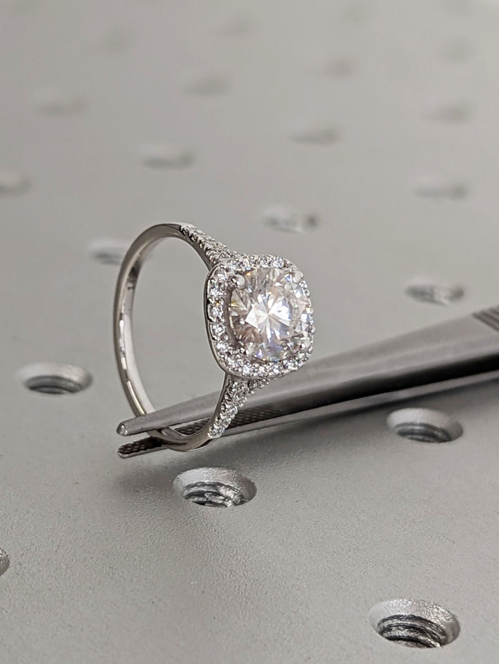 1.50CT Round Cut Halo Lab Grown Diamond Pave Engagement Ring For Women