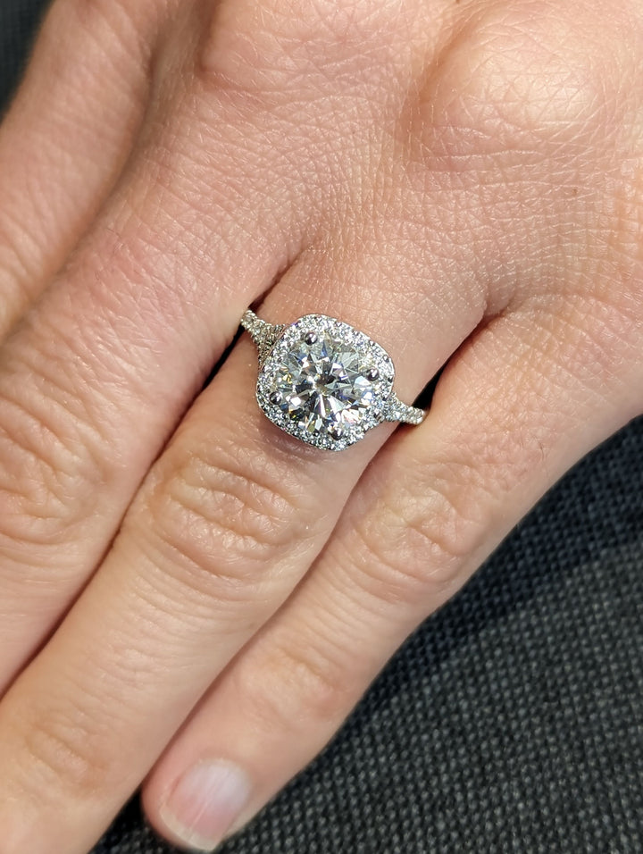 1.50CT Round Cut Halo Lab Grown Diamond Pave Engagement Ring For Women