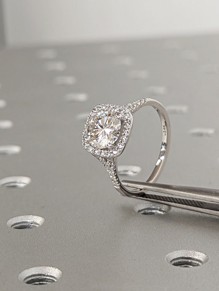 1.50CT Round Cut Halo Lab Grown Diamond Pave Engagement Ring For Women