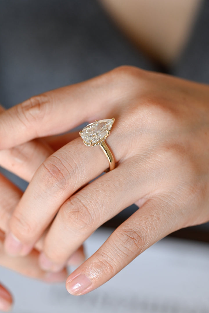 2.50CT Pear Cut Hidden Halo Lab Grown Diamond Engagement Ring For Women