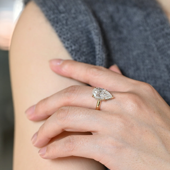 2.50CT Pear Cut Hidden Halo Lab Grown Diamond Engagement Ring For Women