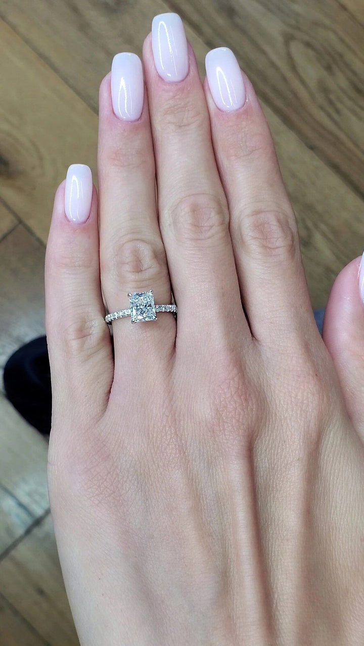 2.50CT Radiant Cut Pave Lab Grown Diamond Hidden Halo Engagement Ring