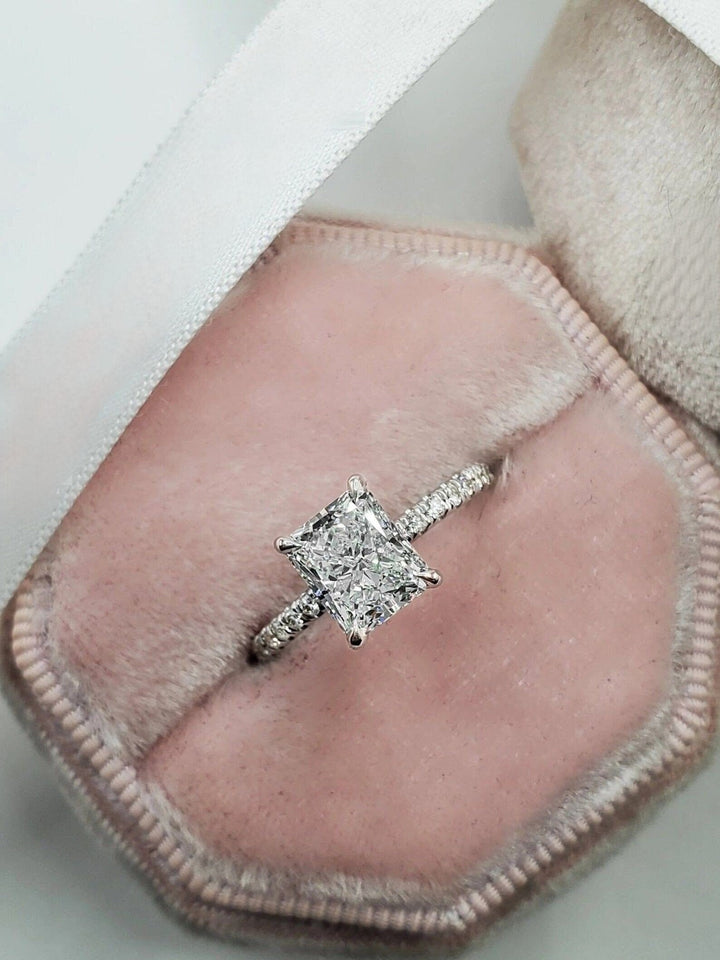 2.50CT Radiant Cut Pave Lab Grown Diamond Hidden Halo Engagement Ring