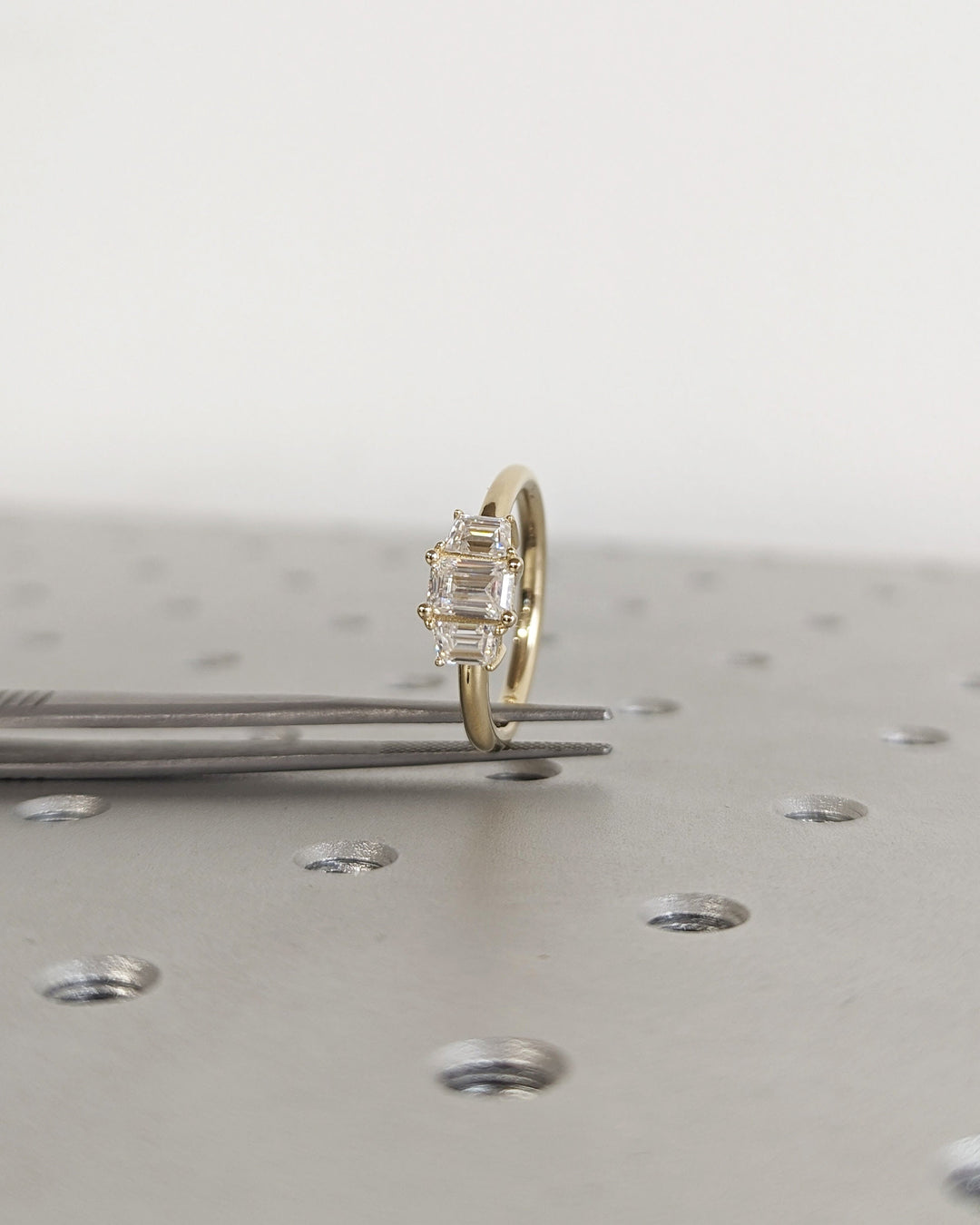 0.50CT Emerald Cut 3 Stone Lab Grown Diamond Engagement Ring For Women