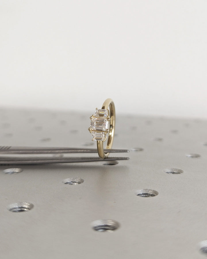0.50CT Emerald Cut 3 Stone Lab Grown Diamond Engagement Ring For Women