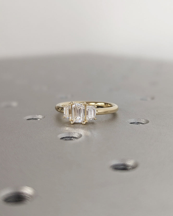 0.50CT Emerald Cut 3 Stone Lab Grown Diamond Engagement Ring For Women